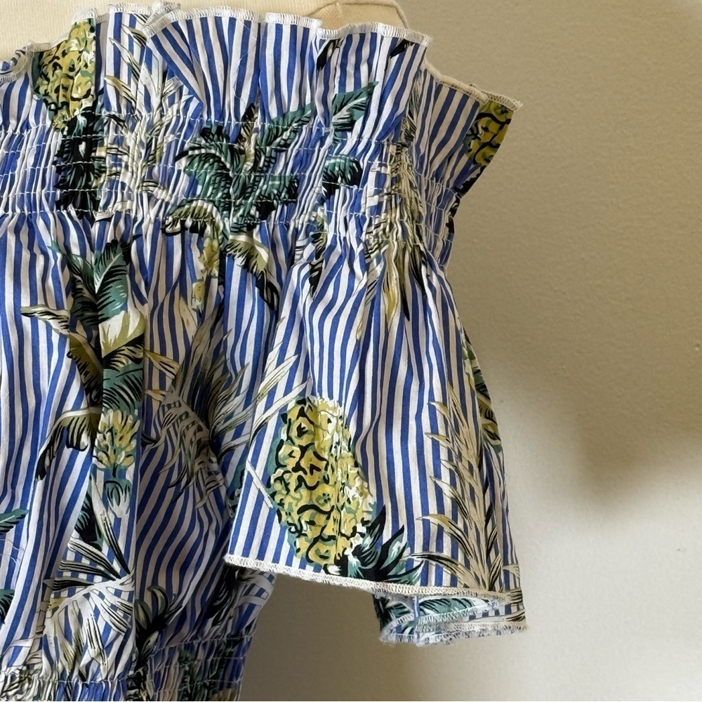 Choosy Off The Shoulder Crop Top Cotton Striped Tropical Print Women’s Size 10 - Picture 4 of 12